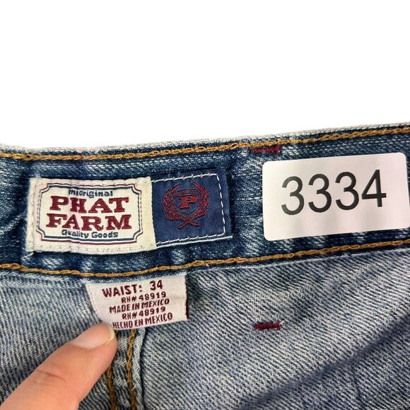 Phat Farm Bermuda Shorts Mens 34 Blue Denim Pockets High Rise Distressed - Picture 6 of 14